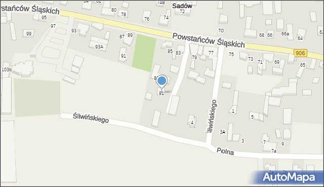 Sadów, Powstańców Śląskich, 81, mapa Sadów