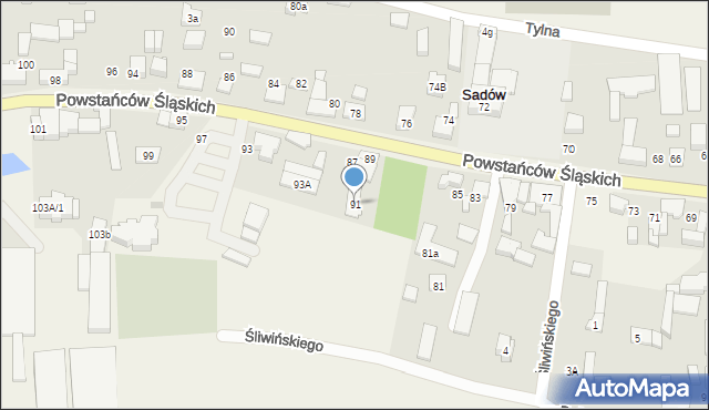 Sadów, Powstańców Śląskich, 91, mapa Sadów