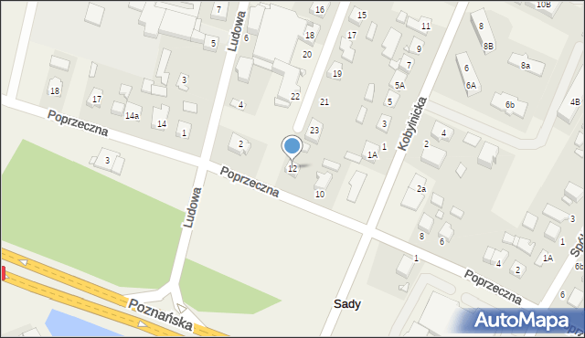 Sady, Poprzeczna, 12, mapa Sady