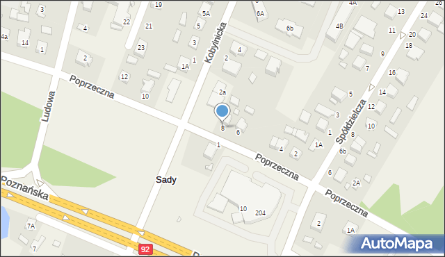Sady, Poprzeczna, 8, mapa Sady