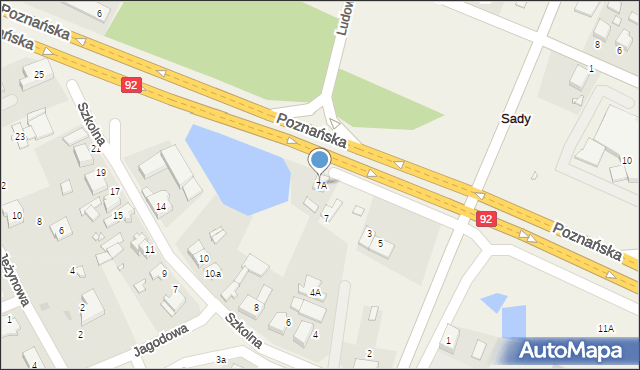 Sady, Poznańska, 7A, mapa Sady