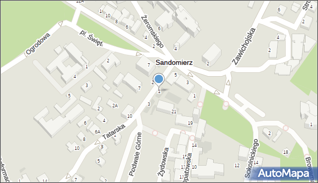 Sandomierz, Podwale Górne, 1, mapa Sandomierza