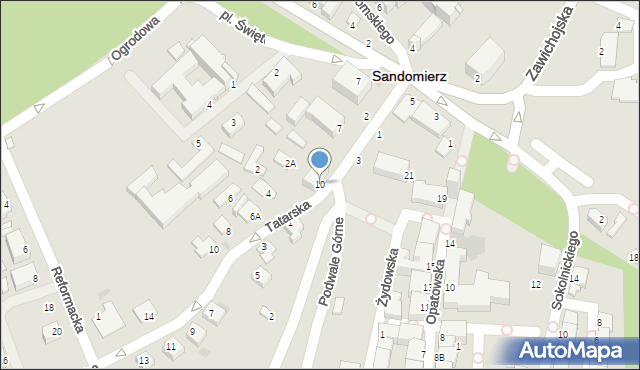 Sandomierz, Podwale Górne, 10, mapa Sandomierza