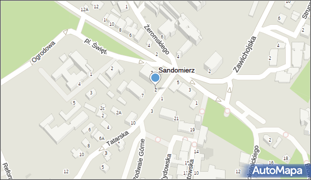 Sandomierz, Podwale Górne, 2, mapa Sandomierza