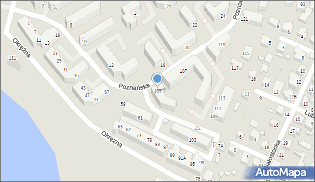 Siedlce, Poznańska, 105, mapa Siedlce