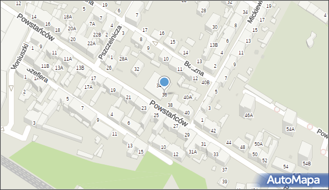 Siemianowice Śląskie, Powstańców, 36, mapa Siemianowice Śląskie