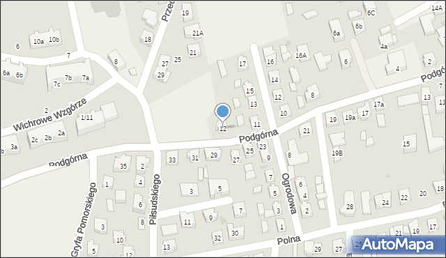 Sierakowice, Podgórna, 12, mapa Sierakowice