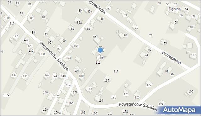 Skrzyszów, Powstańców Śląskich, 105, mapa Skrzyszów