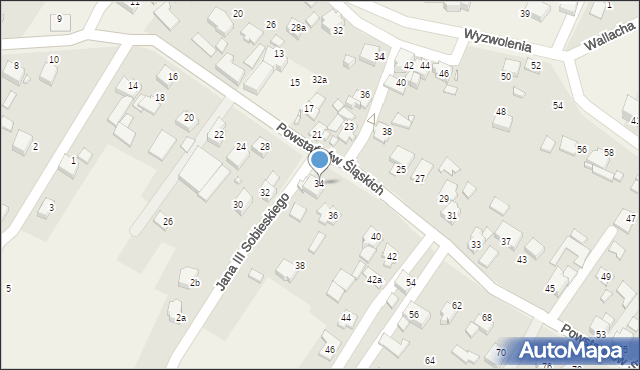 Skrzyszów, Powstańców Śląskich, 34, mapa Skrzyszów