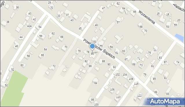 Skrzyszów, Powstańców Śląskich, 80, mapa Skrzyszów