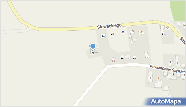 Sławików, Powstańców Śląskich, 69, mapa Sławików