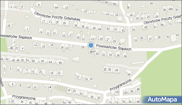 Sosnowiec, Powstańców Śląskich, 28, mapa Sosnowca