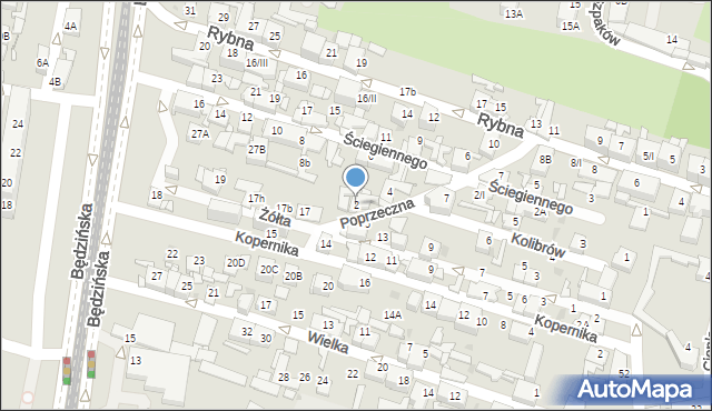 Sosnowiec, Poprzeczna, 2, mapa Sosnowca