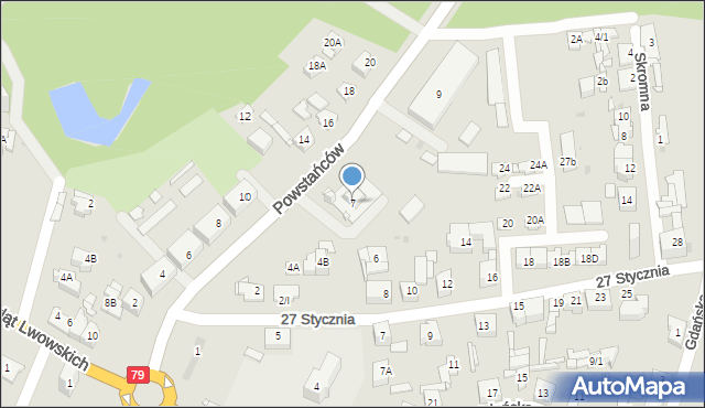 Sosnowiec, Powstańców, 7, mapa Sosnowca