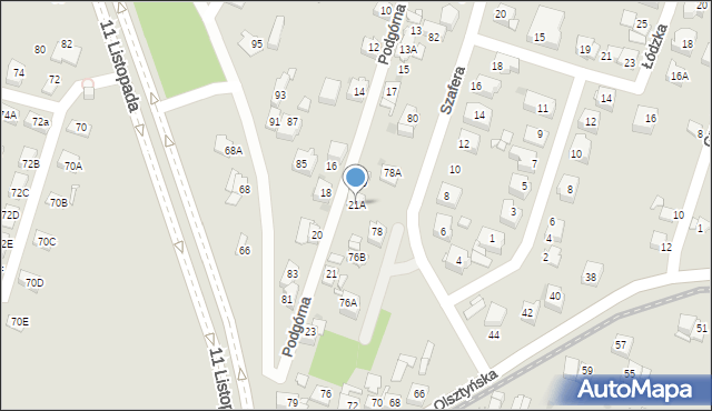 Sosnowiec, Podgórna, 21A, mapa Sosnowca