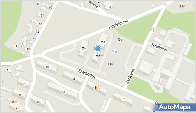 Sosnowiec, Popiełuszki Jerzego, bł. ks., 55J, mapa Sosnowca