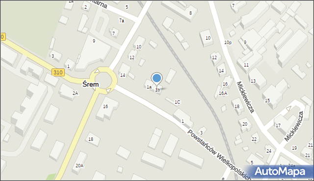Śrem, Powstańców Wielkopolskich, 1b, mapa Śrem
