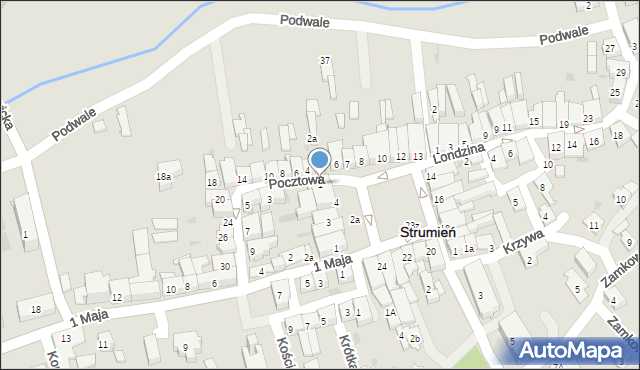 Strumień, Pocztowa, 1, mapa Strumień