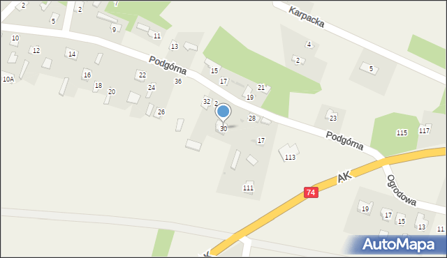 Strzyżów, Podgórna, 30, mapa Strzyżów