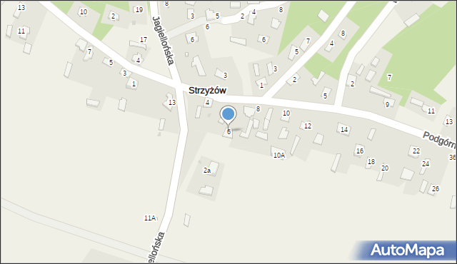 Strzyżów, Podgórna, 6, mapa Strzyżów