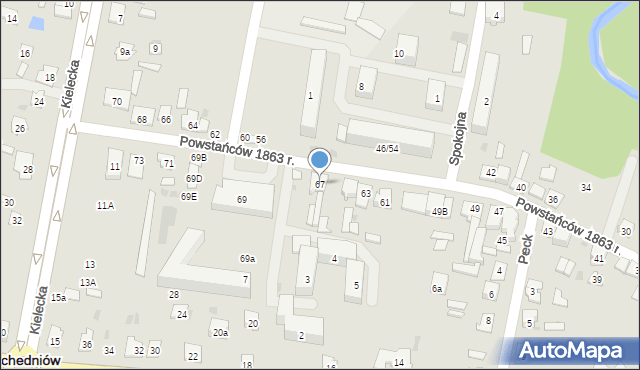 Suchedniów, Powstańców 1863 r., 67, mapa Suchedniów