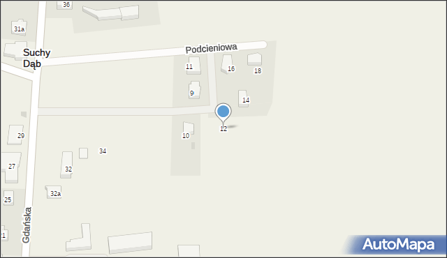 Suchy Dąb, Podcieniowa, 12, mapa Suchy Dąb