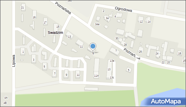 Swadzim, Poznańska, 9, mapa Swadzim