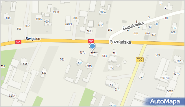 Święcice, Poznańska, 517, mapa Święcice