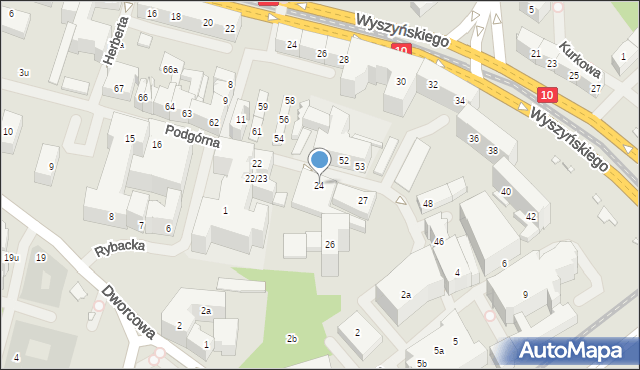Szczecin, Podgórna, 24, mapa Szczecina
