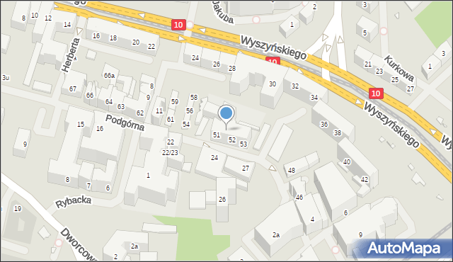 Szczecin, Podgórna, 51/53, mapa Szczecina