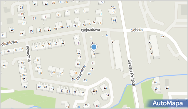 Szczecin, Powrotna, 9, mapa Szczecina