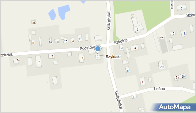 Szyldak, Pocztowa, 1, mapa Szyldak