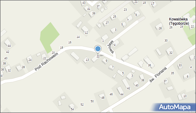 Tęgoborze, Pod Rachowem, 11, mapa Tęgoborze