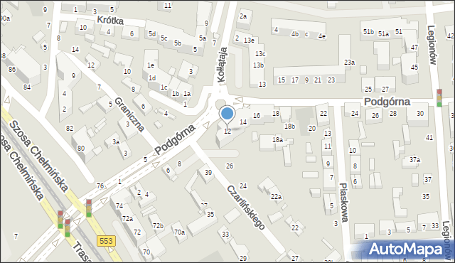 Toruń, Podgórna, 12, mapa Torunia