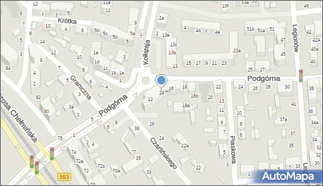 Toruń, Podgórna, 14, mapa Torunia