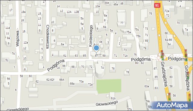 Toruń, Podgórna, 67, mapa Torunia