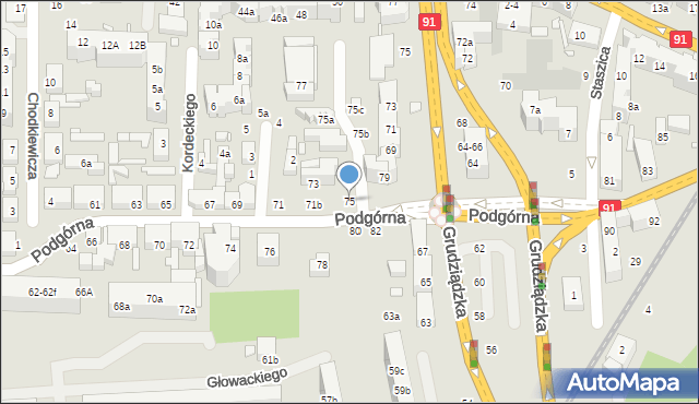 Toruń, Podgórna, 75, mapa Torunia