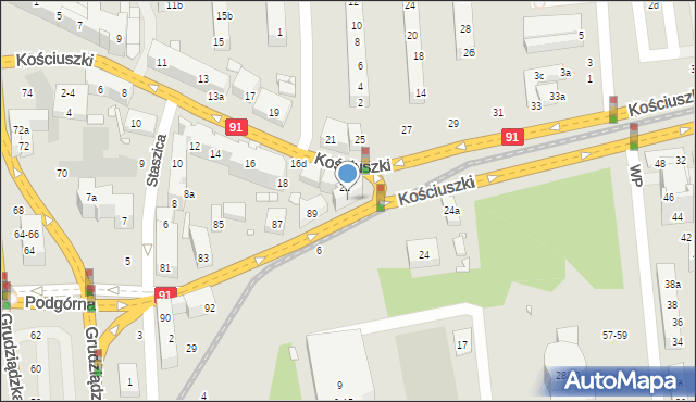 Toruń, Podgórna, 91, mapa Torunia