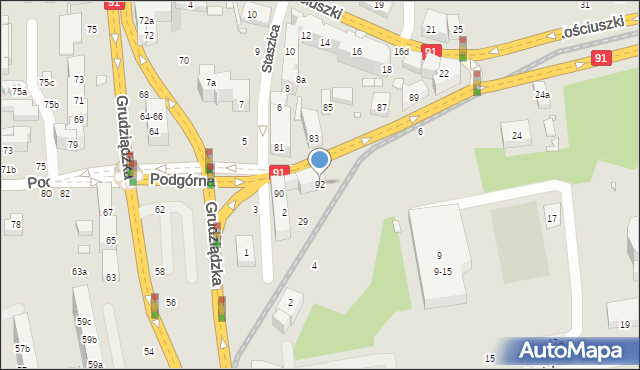 Toruń, Podgórna, 92, mapa Torunia