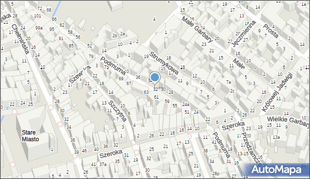 Toruń, Podmurna, 32, mapa Torunia