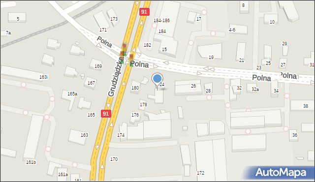 Toruń, Polna, 24A, mapa Torunia