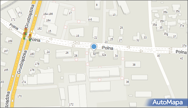 Toruń, Polna, 32, mapa Torunia