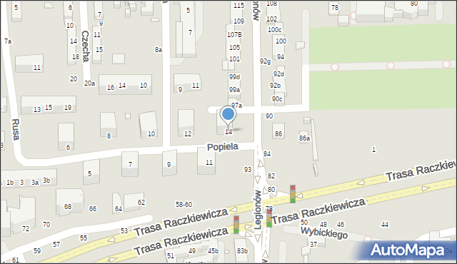 Toruń, Popiela, 14, mapa Torunia