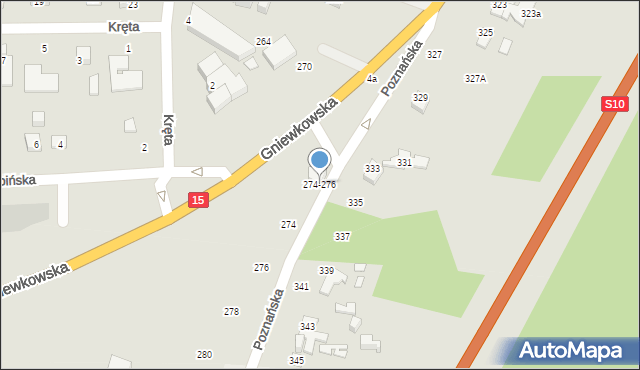 Toruń, Poznańska, 274-276, mapa Torunia