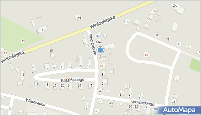 Toszek, Poprzeczna, 12, mapa Toszek