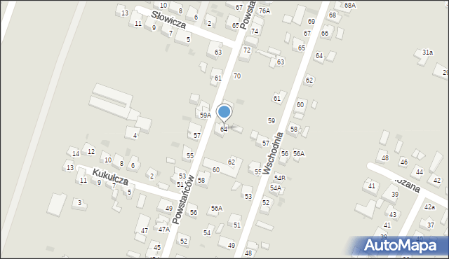 Tychy, Powstańców, 64, mapa Tychów