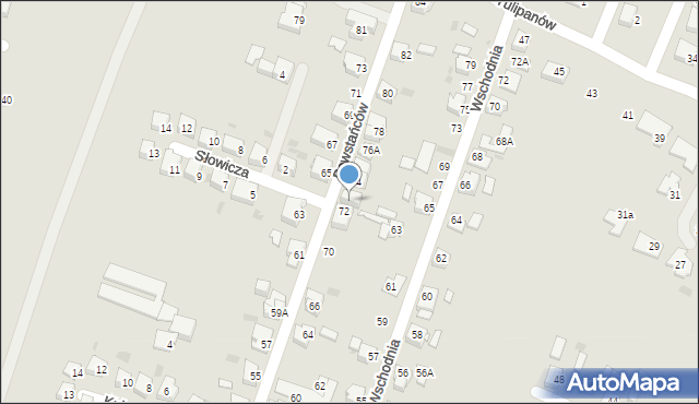 Tychy, Powstańców, 72A, mapa Tychów