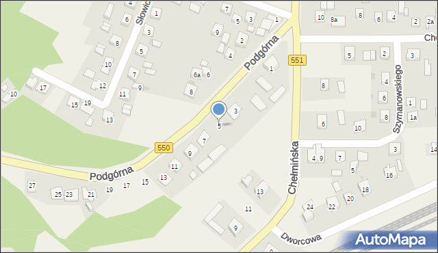 Unisław, Podgórna, 5, mapa Unisław