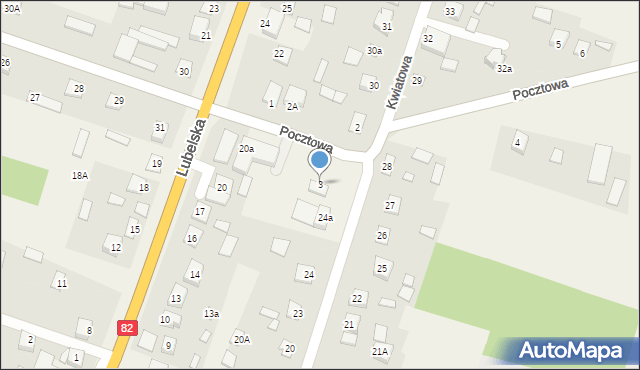 Urszulin, Pocztowa, 3, mapa Urszulin