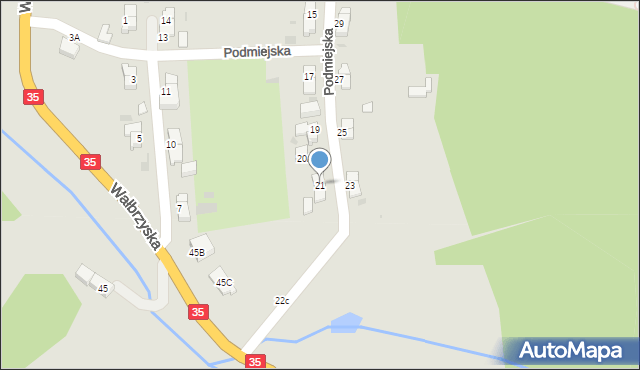 Wałbrzych, Podmiejska, 21, mapa Wałbrzycha